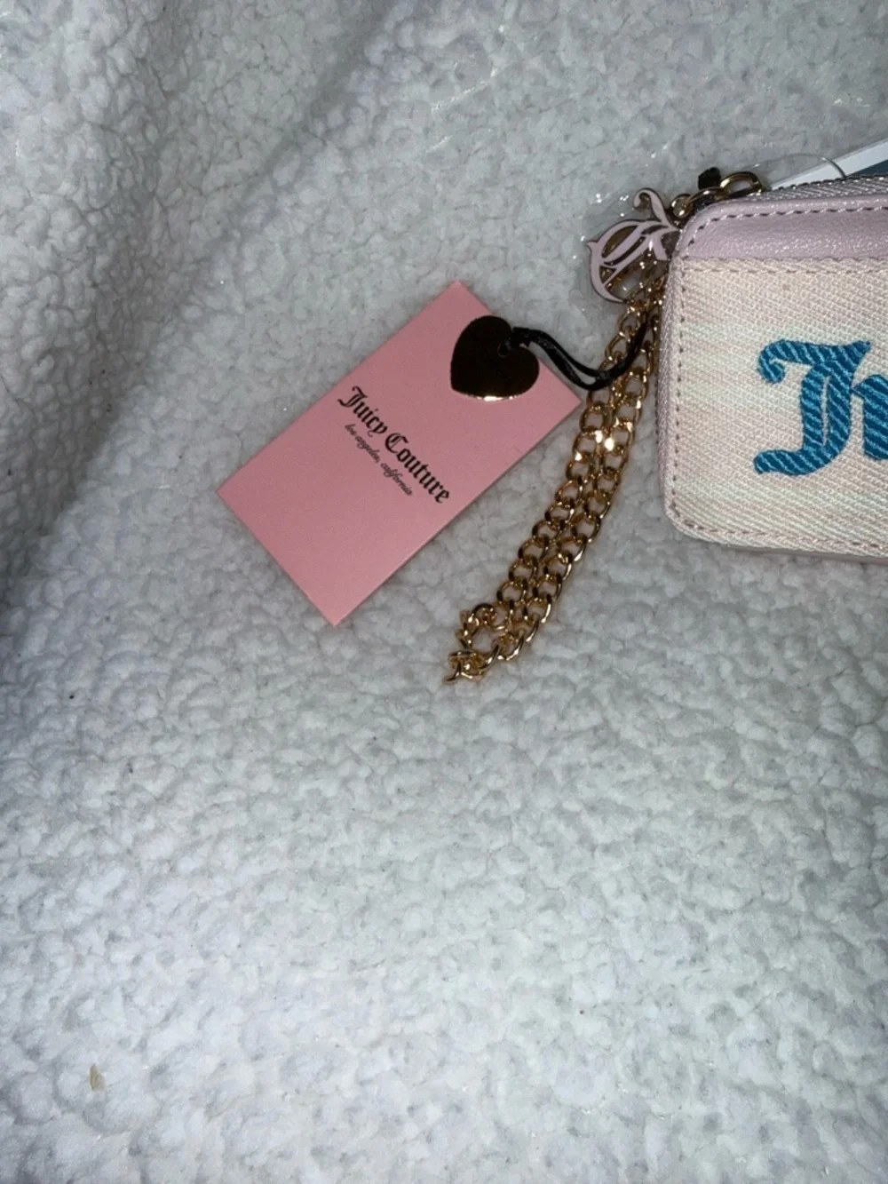 NWT Juicy Paradise in Powder Blush and Blue Mini Card Holder with Gold Chain